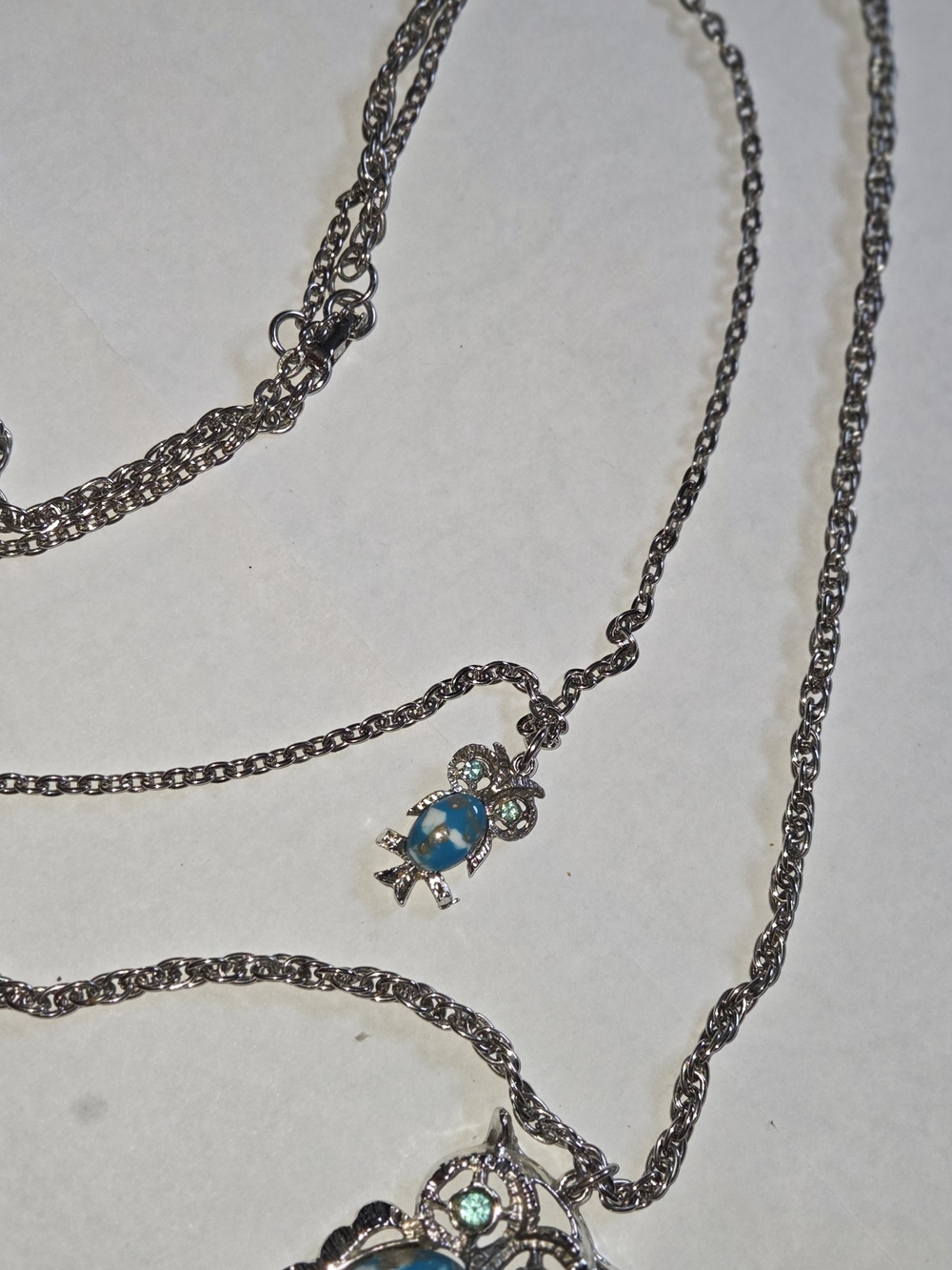 Silver-Tone Blue Owl Pendant Necklace - Women Jewelry